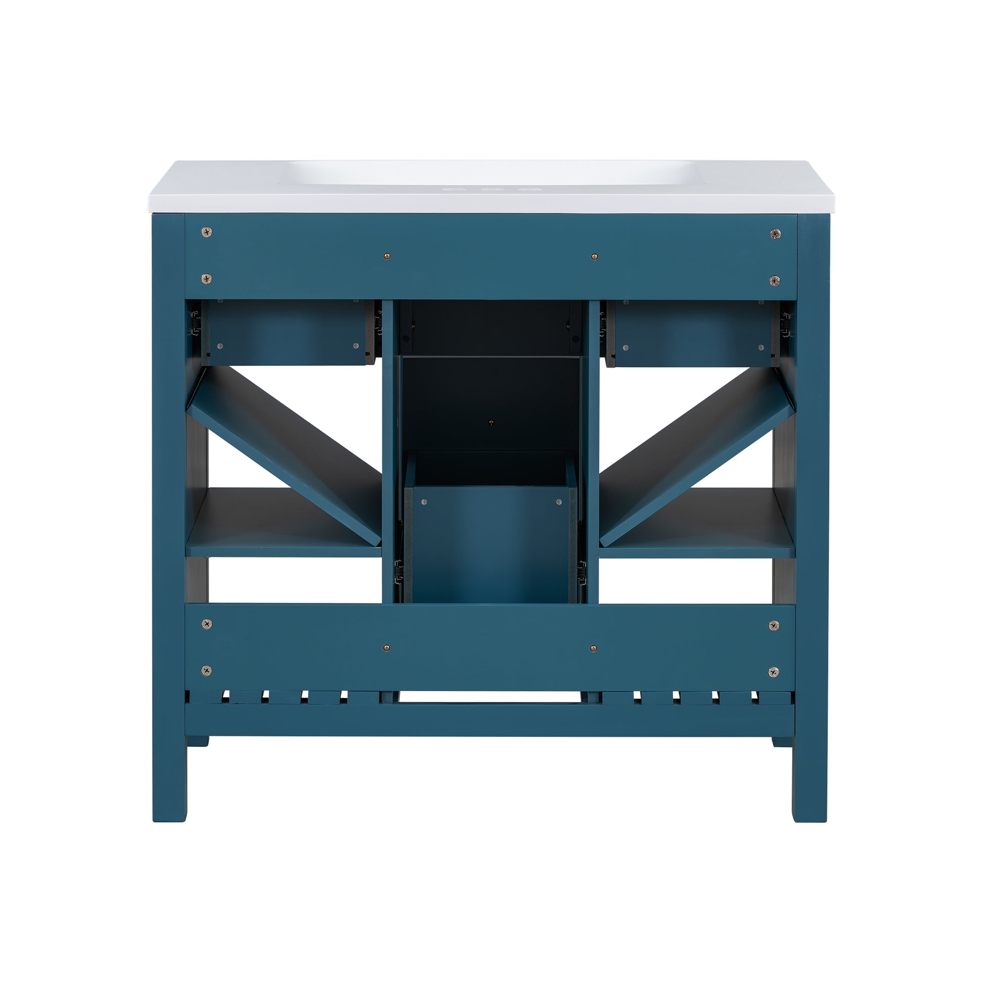 36'' Bathroom Vanity With Resin Sink Combo, Solid Wood Frame Bathroom Storage Cabinet, Freestanding Vanity Set With 5 Drawers& Soft Closing Doors Same As Sw000141Aam Blue Bathroom Solid Wood Mdf Resin