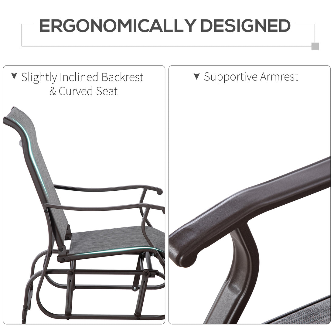 Outsunny Outdoor Glider Chair, Gliders For Outside Patio With Steel Frame And Mesh Fabric For Backyard, Garden, And Porch, Gray Grey Mesh