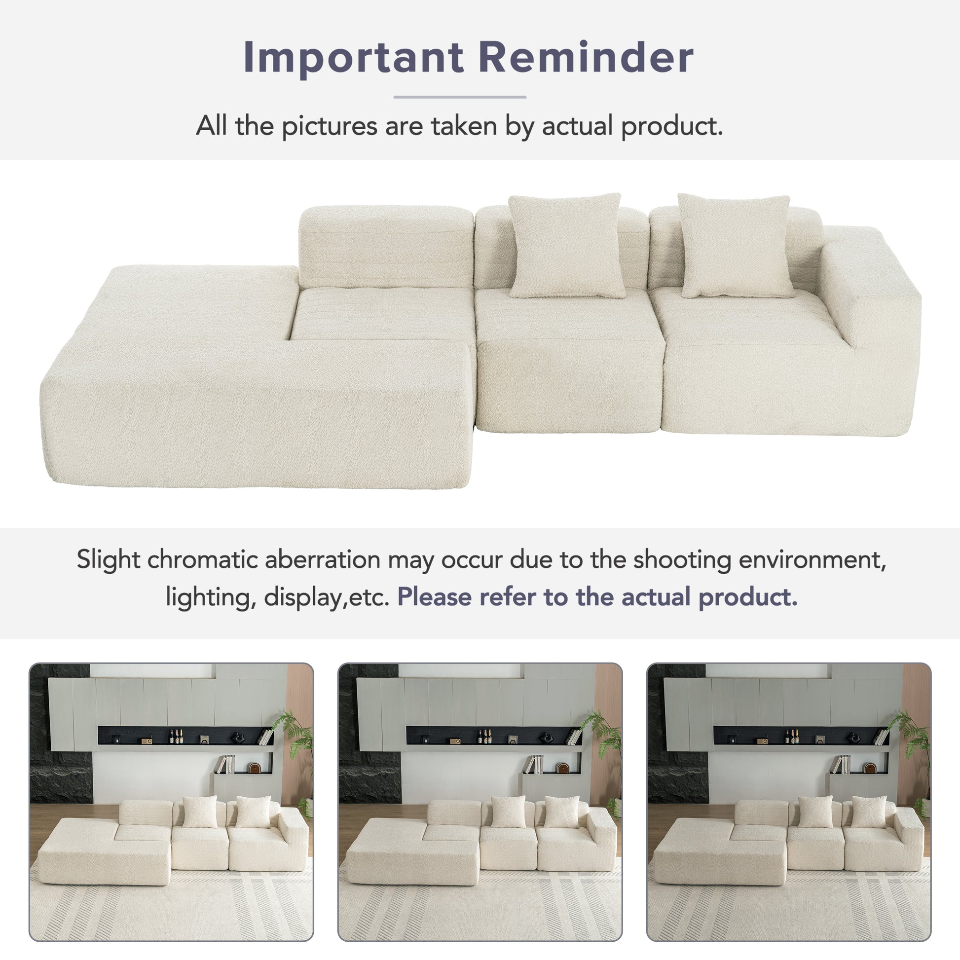 116.5" Sectional Sofa Full Compressed Sofa Couch Free Combined Sofa For Living Room, Beige Beige Foam Polyester 4 Seat