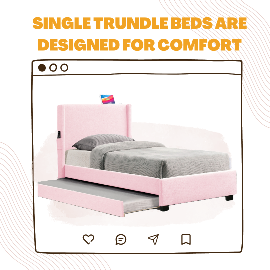 Pink Twin Size Upholstered Bed Frame With Trundle Bed, Teddy Fabric, Usb Functionality, And A Pocket Design On The Side Of The Headboard For Storing Small Items. Pink Is A Girl'S First Choice Box Spring Not Required Twin Baby Pink Wood Espresso Bedroom