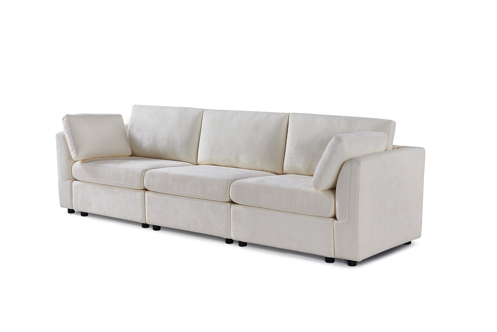 Modular Sofa White Chenille Fabric, Simple And Grand, The Seat And Back Is Very Soft. This Is Also A Knock Down Sofa Creamy White White Chenille Wood Primary Living Space Medium Firm Light Duty Victorian Rectangle Acacia Rolled Arms Chenille 3 Seat