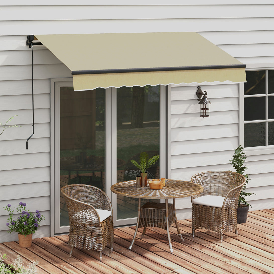Outsunny 8' X 6.5' Retractable Awning, Patio Awning Sunshade Shelter With Manual Crank Handle, 280Gsm Uv Resistant Fabric And Aluminum Frame For Deck, Balcony, Yard, Beige Beige Polyester