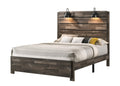 1Pc Rustic Style Butcher Block Finish Weathered Brown Finish King Size Bed W Lamp Wooden Bedroom Furniture King Brown Brown Wood Bedroom Contemporary,Transitional Wood Fabric