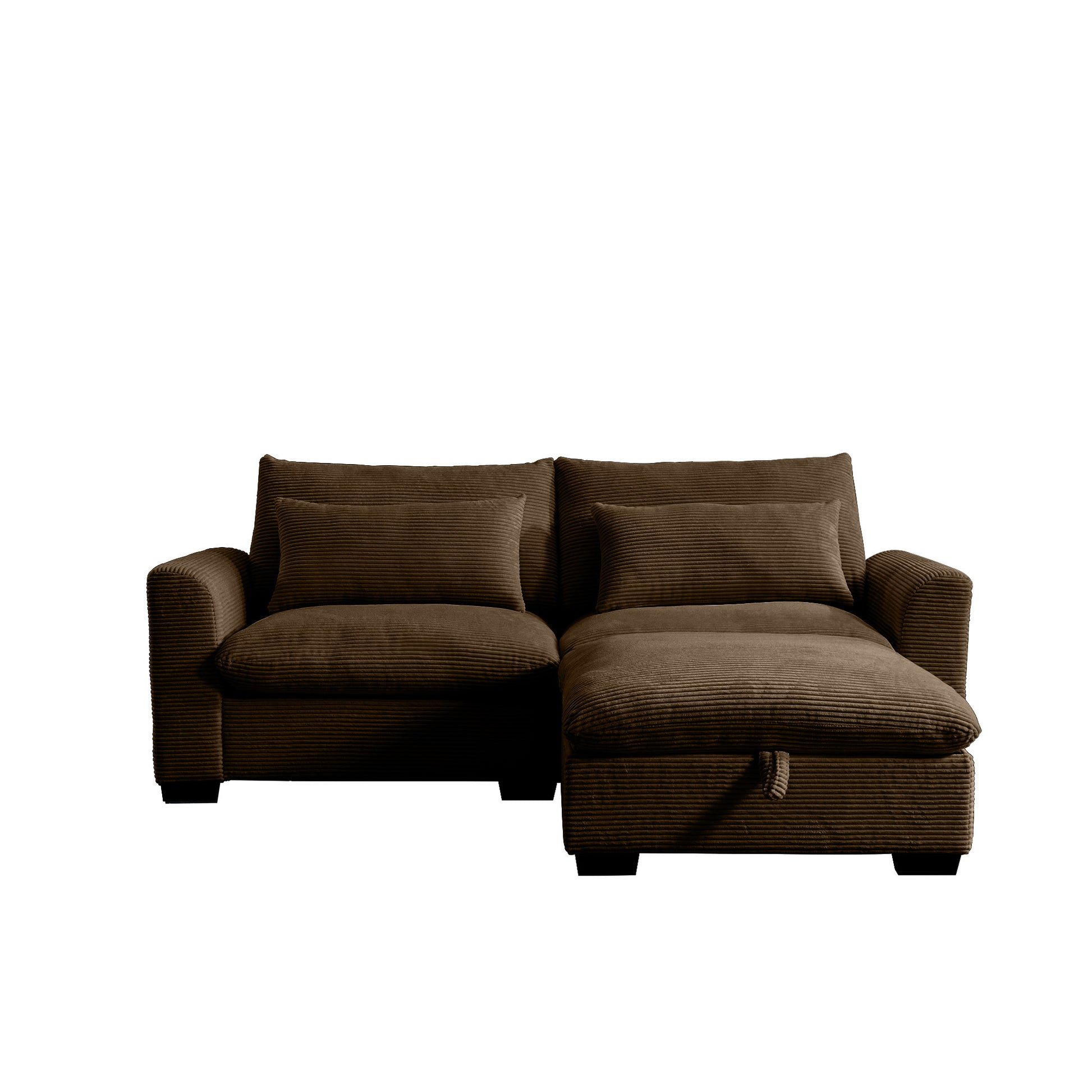Sectional Sofa Comfy Corduroy Couch For Living Room With Pillows And Round Armrests, Modern Corduroy Sofa Sleeper Deep Couches With Storage Ottoman Brown, 2 Seat Brown Corduroy 2 Seat