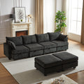 113.5'' Modular Sectiona Corduroy Sofa, Sectional Couches For Living Room U Shaped Sectional Couch With Storage Ottoman, 6 Seats Convertible Sectionals With Chaise Black Corduroy 6 Seat