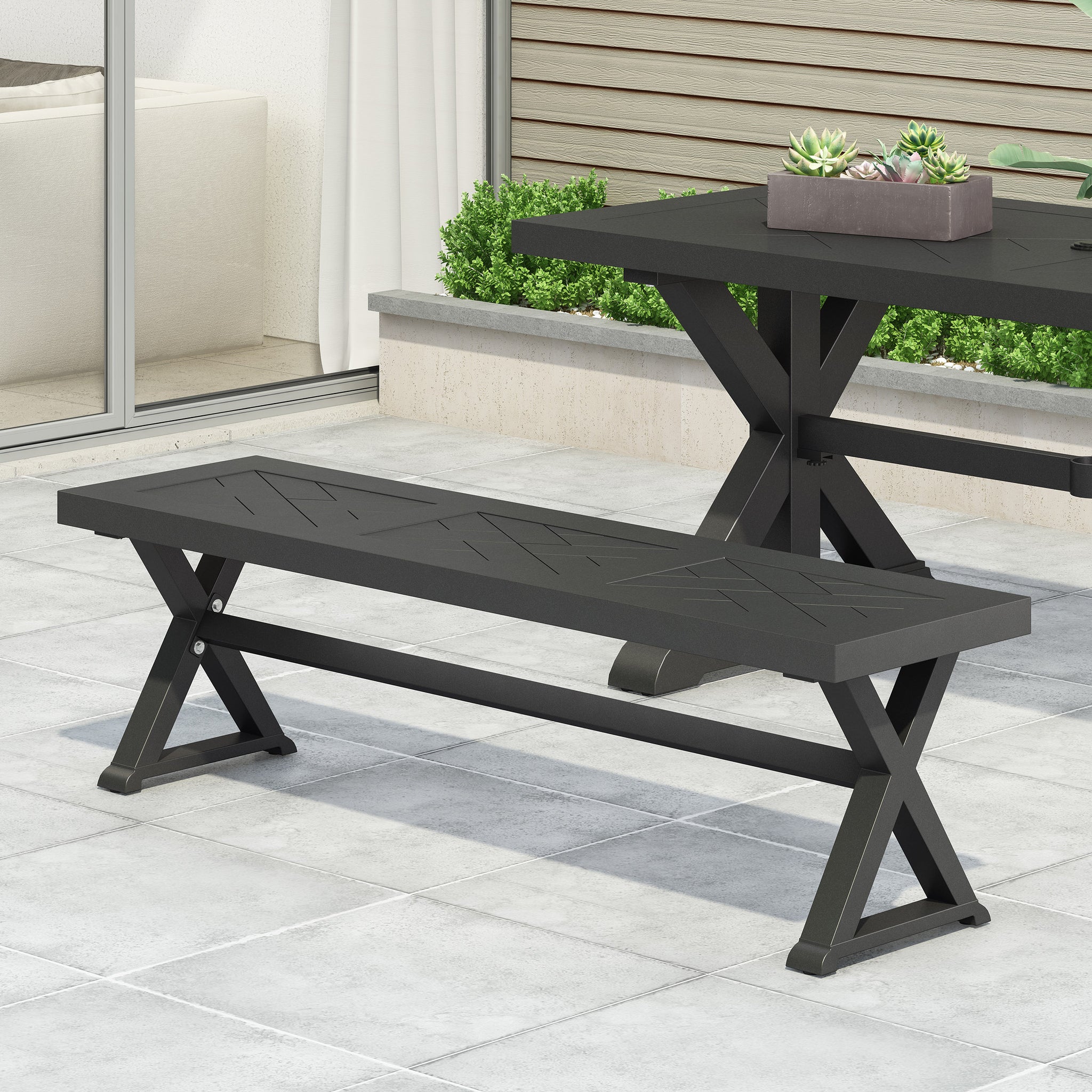 Outdoor Dining Bench, Antique Matte Black Black Aluminium