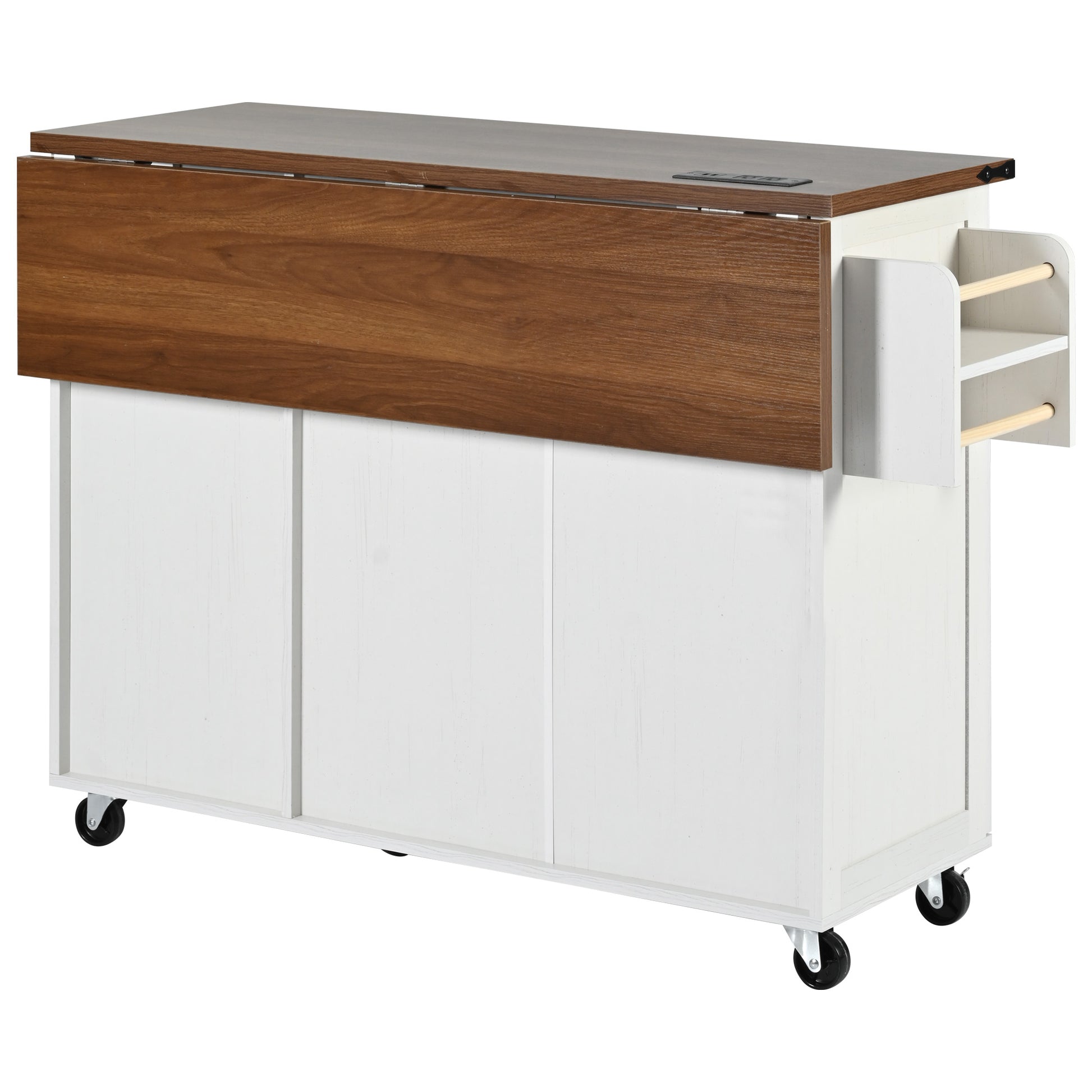 K&K 54.5" Farmhouse Kitchen Island With Power Outlet, Kitchen Storage Island With Internal Storage Rack, Drop Leaf, Spice Rack, Rolling Kitchen Cart On Wheels, For Home, Kitchen And Dining