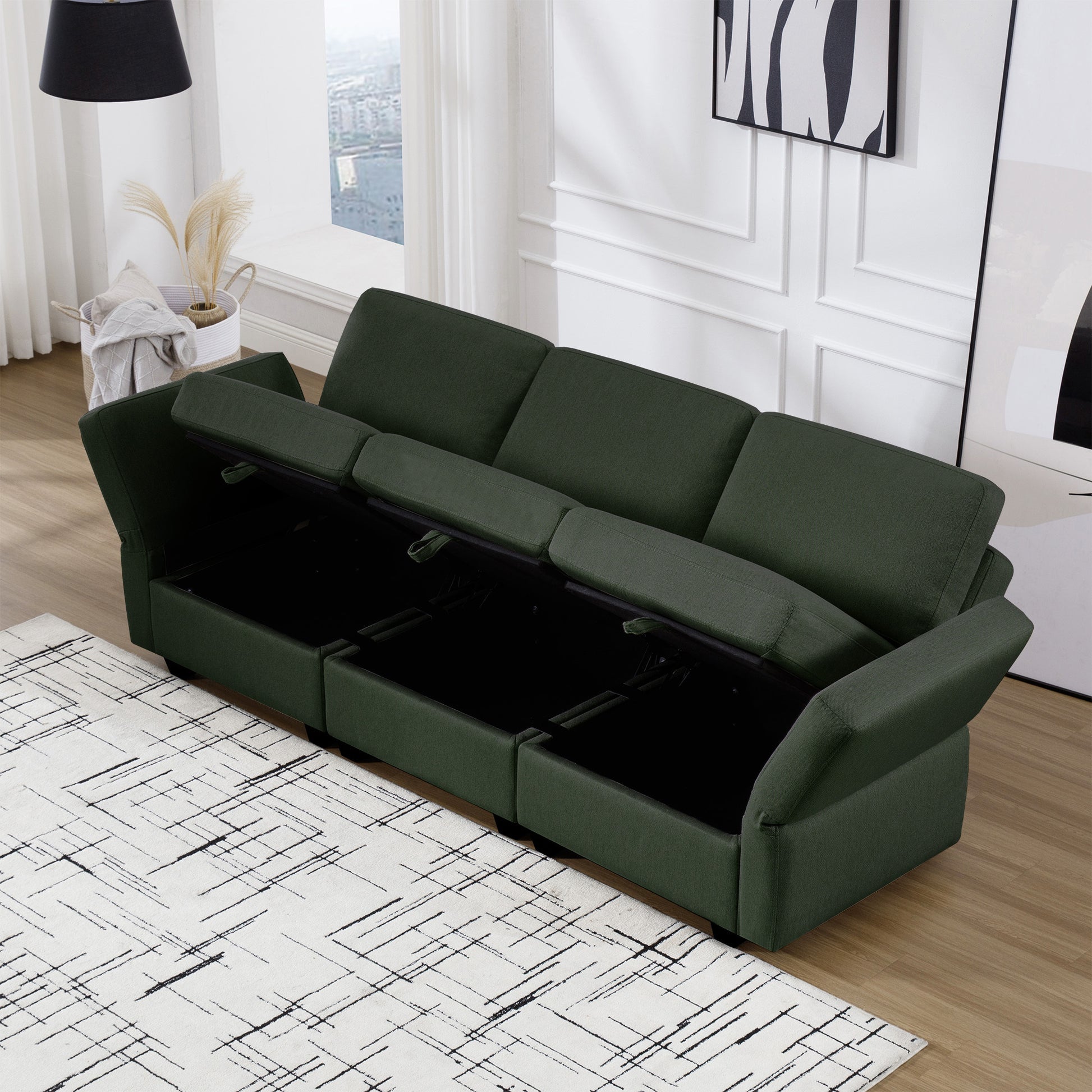 Oversized Modular Sectional Convertible Fabric Sofa Set,Extra Large Sectional Storage Seat Couch For Living Room, 3 Seat Modern Modular Sofa Green Green Polyester 3 Seat
