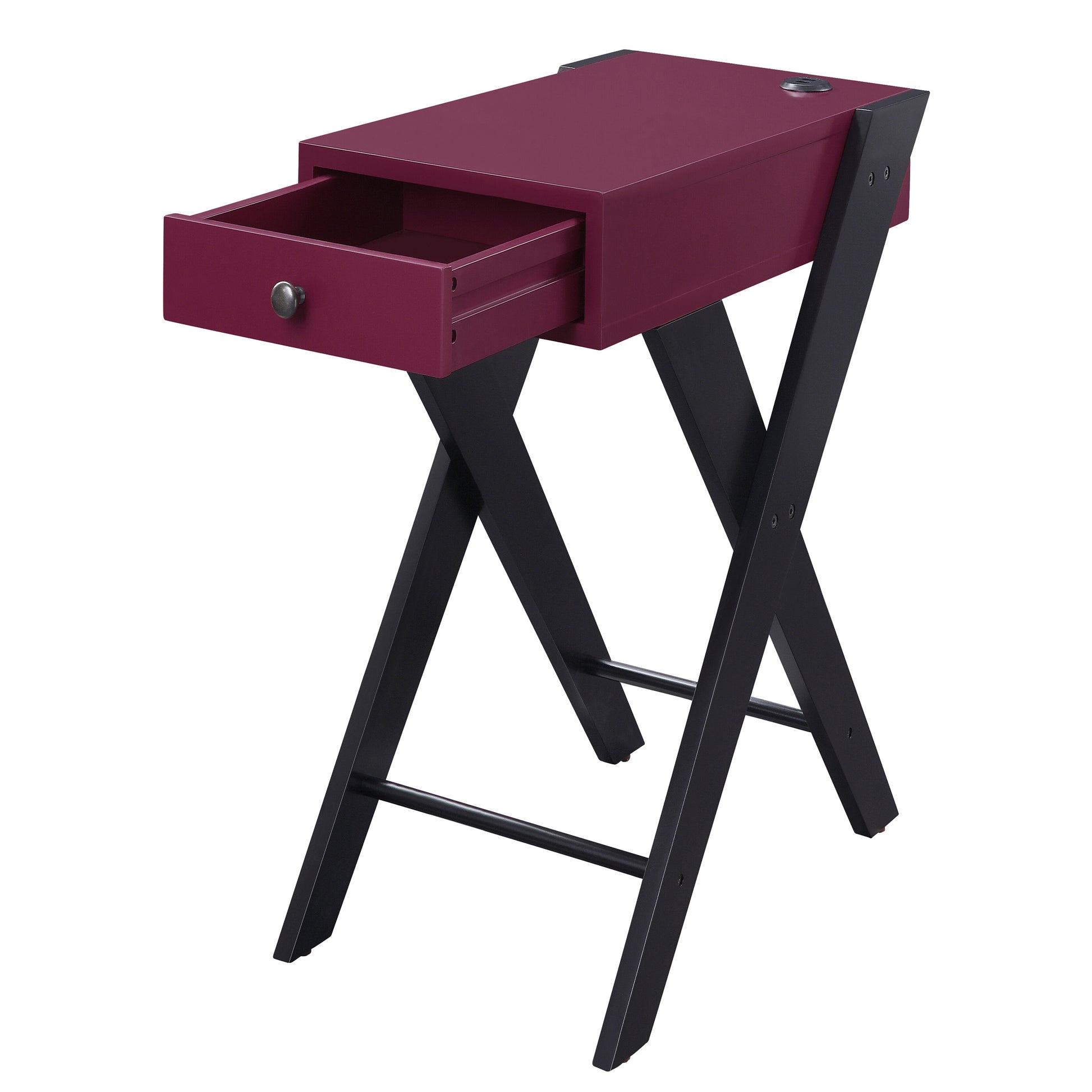 Burdy And Black Side Table With Usb Ports Burgundy Primary Living Space Pine Drawers Rectangular Wood