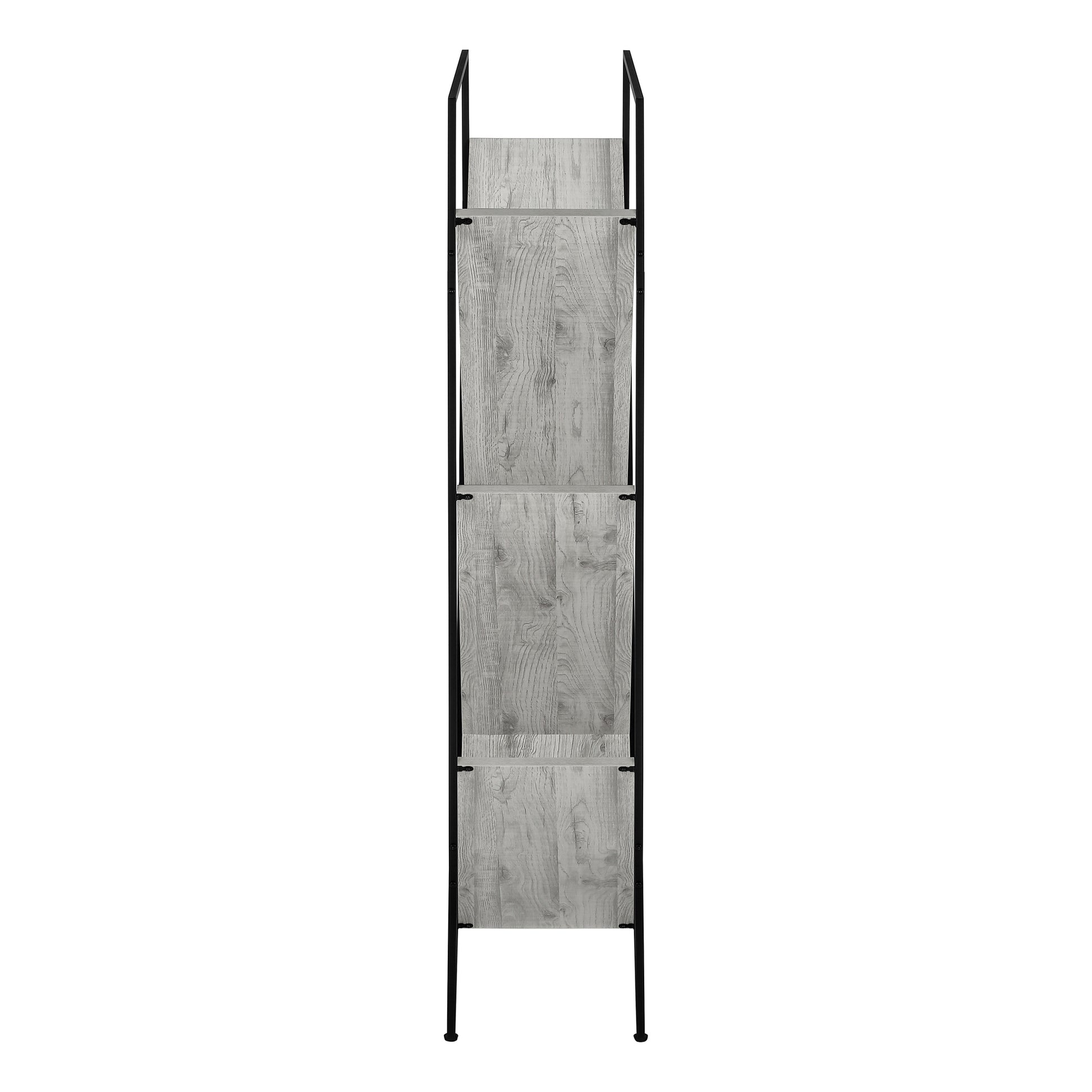 Bookshelf, Bookcase, Etagere, 3 Tier, 60"H, Office, Bedroom, Grey Laminate, Black Metal, Contemporary, Modern Grey Metal