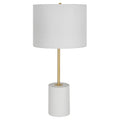 Lily 28 Inch Accent Lamp, Round Hardback Drum Shade, White Base, Gold White Gold Fabric Metal