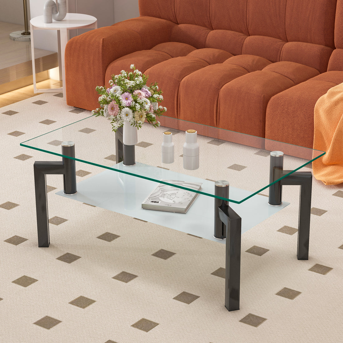 Rectangle Black Glass Coffee Table Clear Coffee Table Modern Side Center Tables For Living Room Living Room Furniture Black Glass