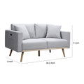 Mico 57 Inch Modern Loveseat, Usb Ports And Side Pocket, Light Gray Fabric Gray Solid Wood 2 Seat