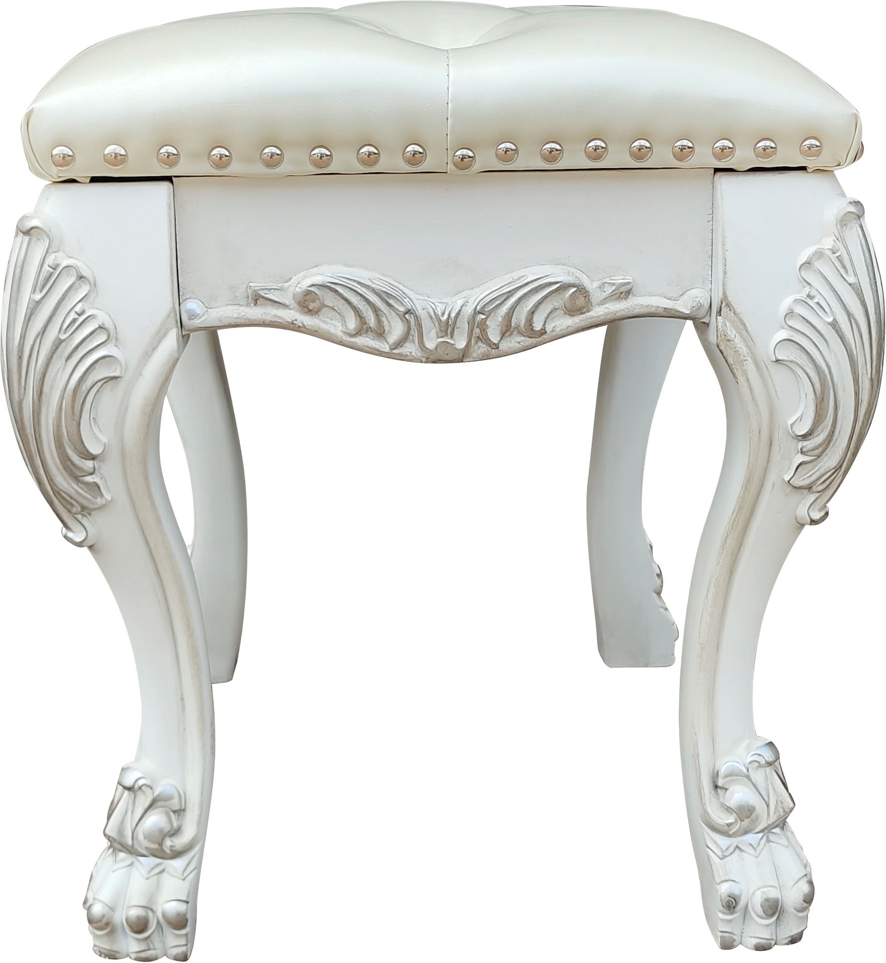 Champagne And Bone White Tufted Vanity Stool White Vanity Stools Bedroom Rectangular White Tufted Cushions Faux Leather