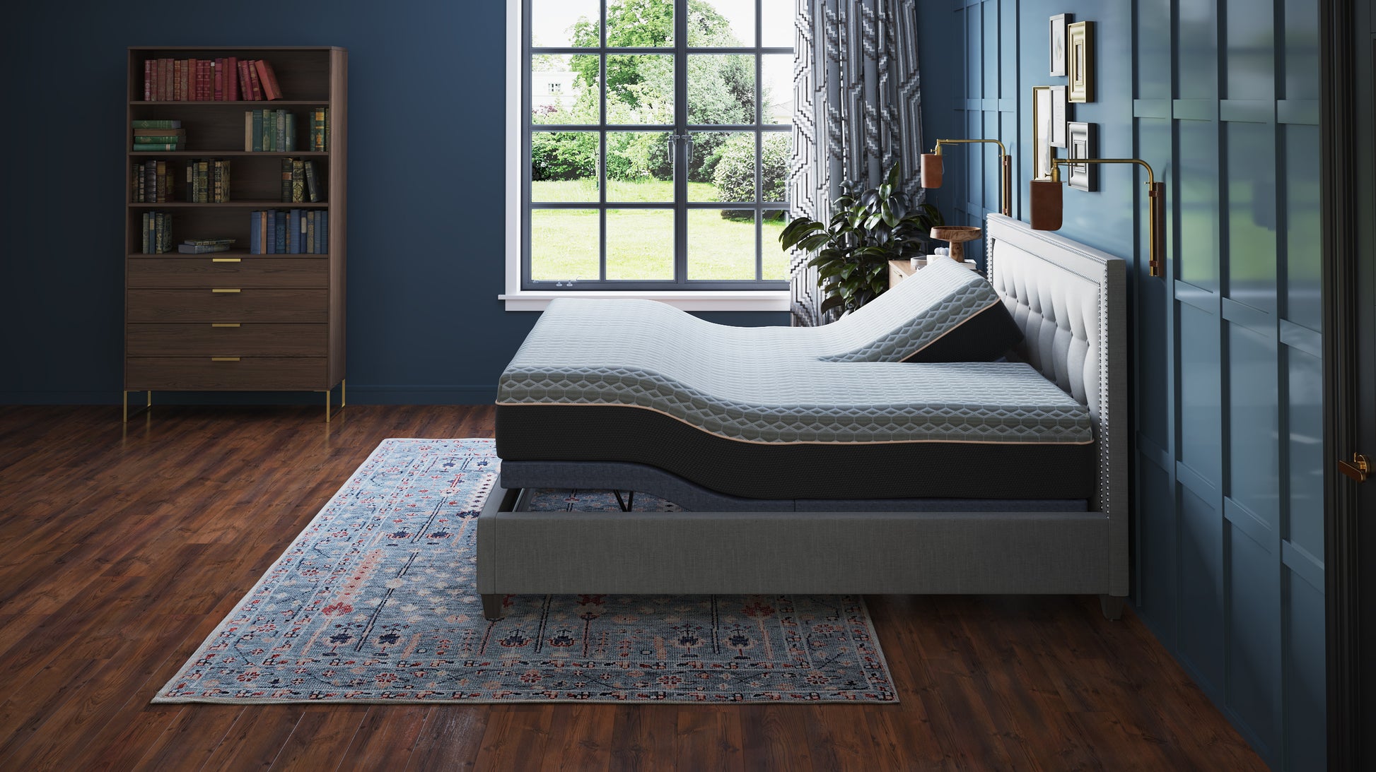 Bt3000 Flex Head California King Adjustable Bed Base With Head And Foot Position Adjustment Box Spring Not Required Blue Grey Steel