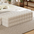 All Covered Velvet Upholstered Ottoman, Rectangular Footstool, Bedroom Footstool, No Assembly Required, Elegant And Luxurious, White White Mdf