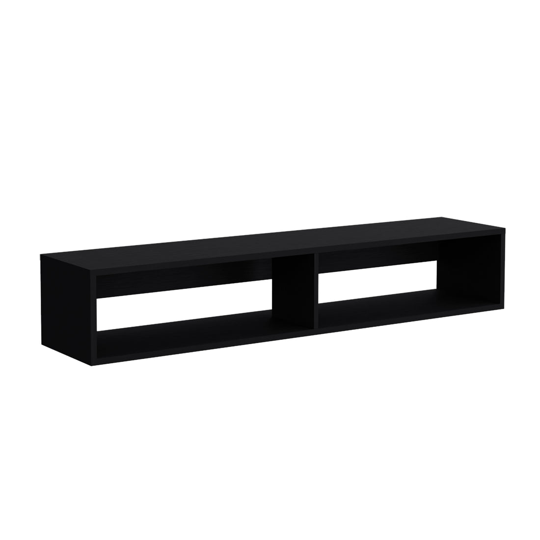 Warrior 59" Floating Tv Stand With Two Open Shelves, Media Compartments And Cable Management Black Black 50 59 Inches Particle Board