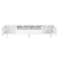 Cream Style Tv Stand With Led Light Strip For Tvs Up To 80'', Graceful Entertainment Center With 5 Solid Wood Legs, Large Storage Media Console With Fluted Tempered Glass Doors, White White 80 89 Inches Particle Board