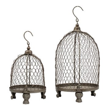 Set Of 2 Phineas Hanging Wire Mesh Candle Holders, L: D7X13" S: D6X9" Antique Gray Antique,Farmhouse,Retro,Rustic Iron