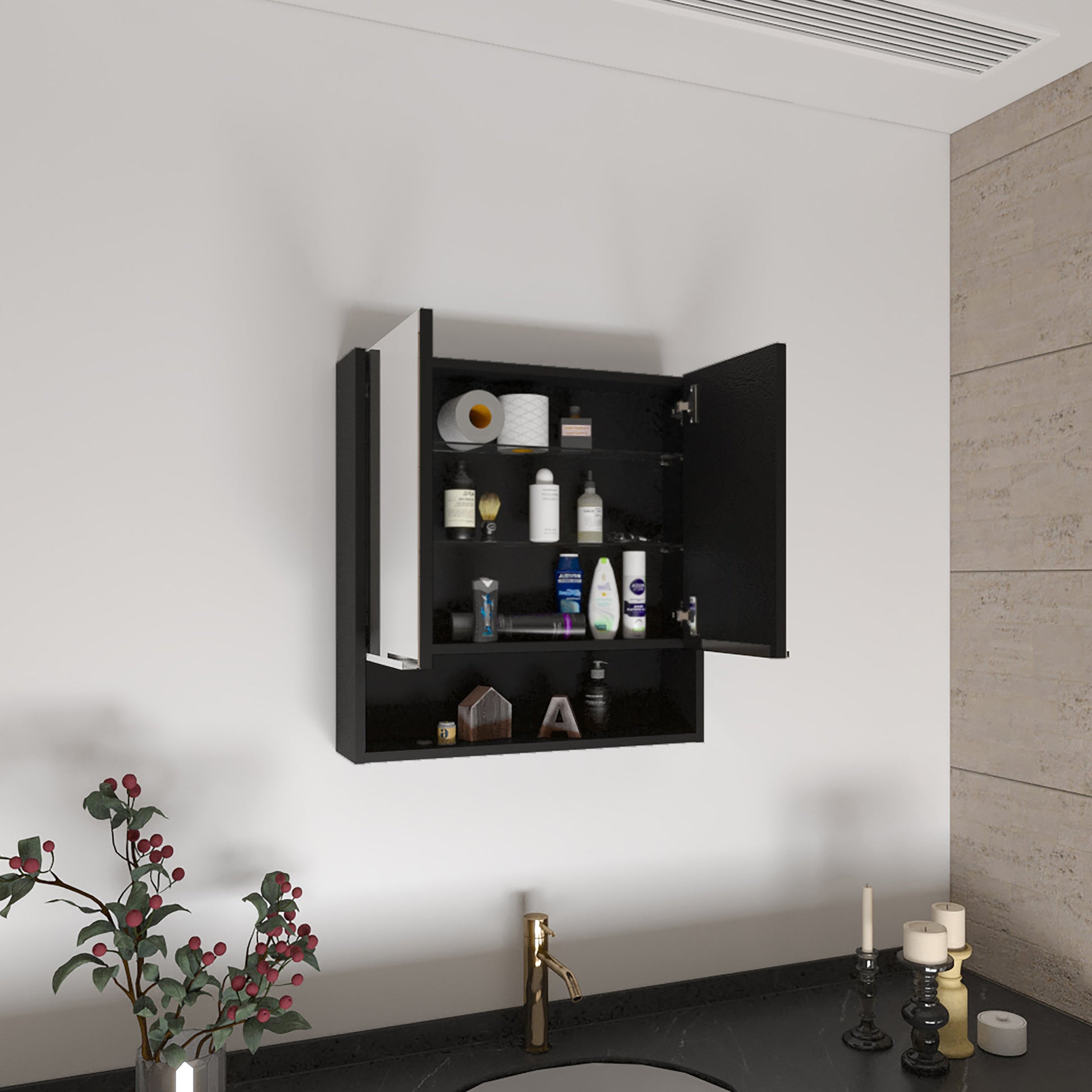 Manchester Rectangle Medicine Cabinet With Mirror Black Wengue Black Particle Board