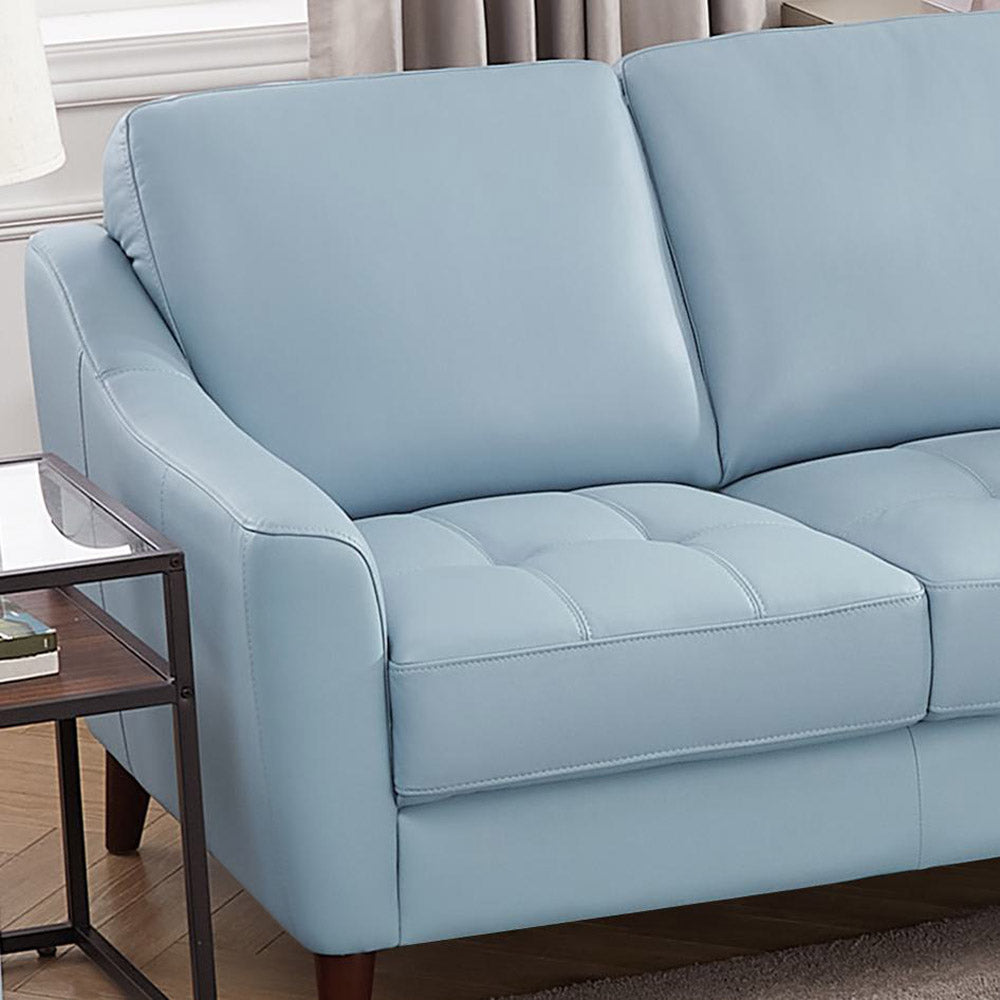 Ersa Leather Sofa Blue Memory Foam Genuine Leather 3 Seat