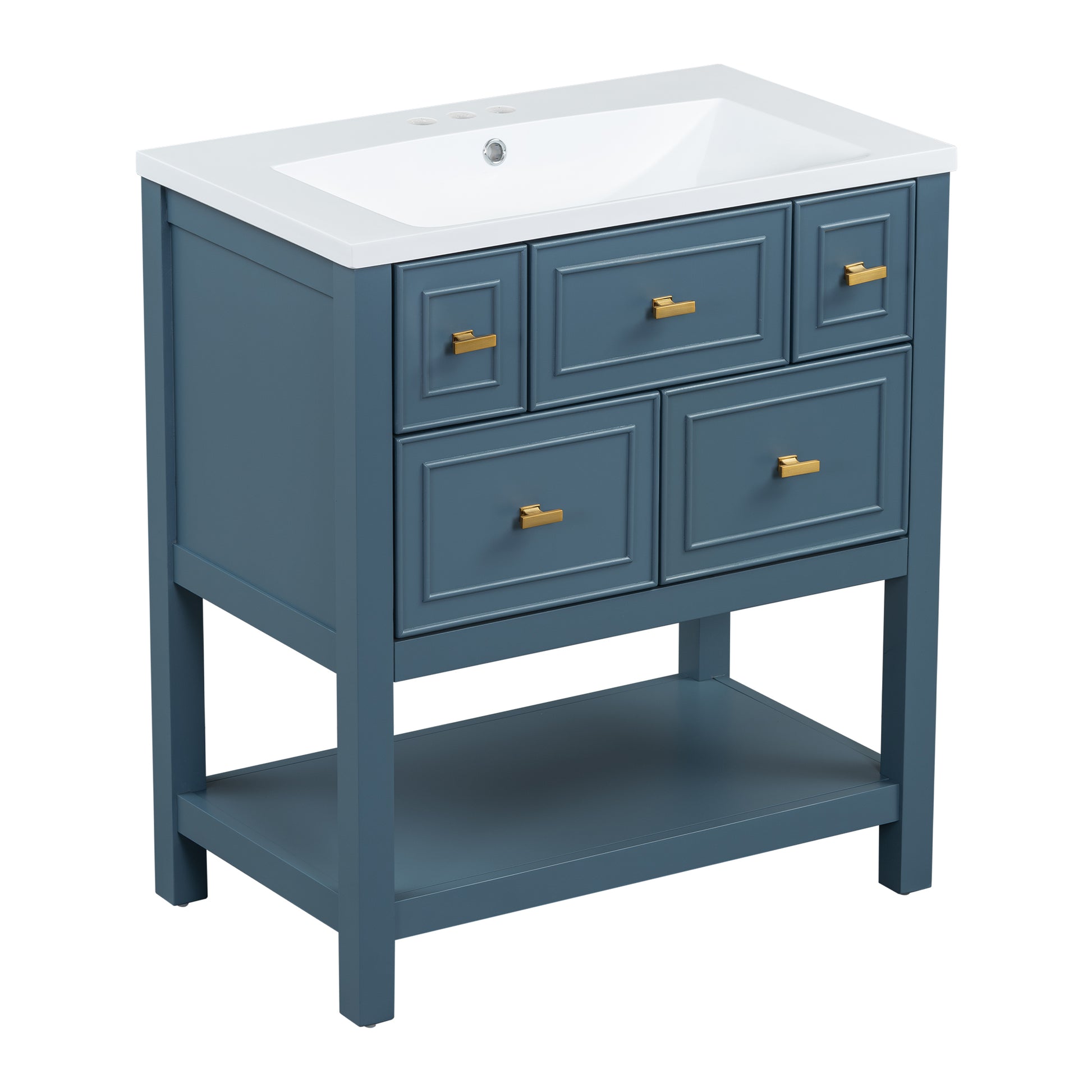 30'' Bathroom Vanity With Resin Sink Combo, Free Standing Single Vanity Set With 5 Drawers, Solid Wood Frame Bathroom Storage Cabinet, Blue 4 Blue 1 Bathroom Freestanding Modern Solid Wood Mdf Resin Painted