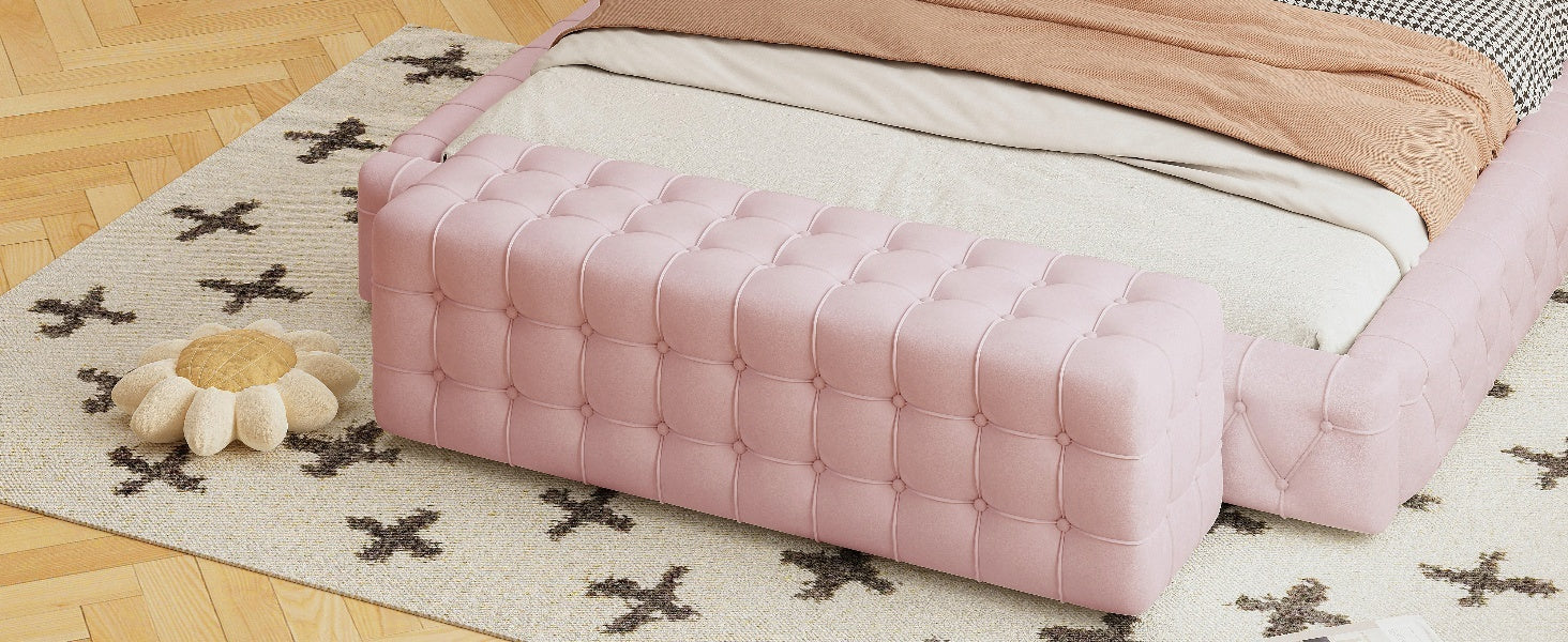 All Covered Velvet Upholstered Ottoman, Rectangular Footstool, Bedroom Footstool, No Assembly Required, Elegant And Luxurious, Pink Pink Mdf