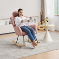 055 Teddy Fabric Upholstered Nursery Rocking Glider Chair Mid Century Modern Accent Arm Chair Padded Seat With High Backrest And Pillows For Living Room Bedroom Offices Pink Teddy Headrest Solid