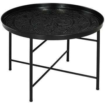 Homcom 24" Round Coffee Table With Hammered Tray Top, Vintage Metal Center Table For Living Room, Bedroom, Side Table, Black Black Metal