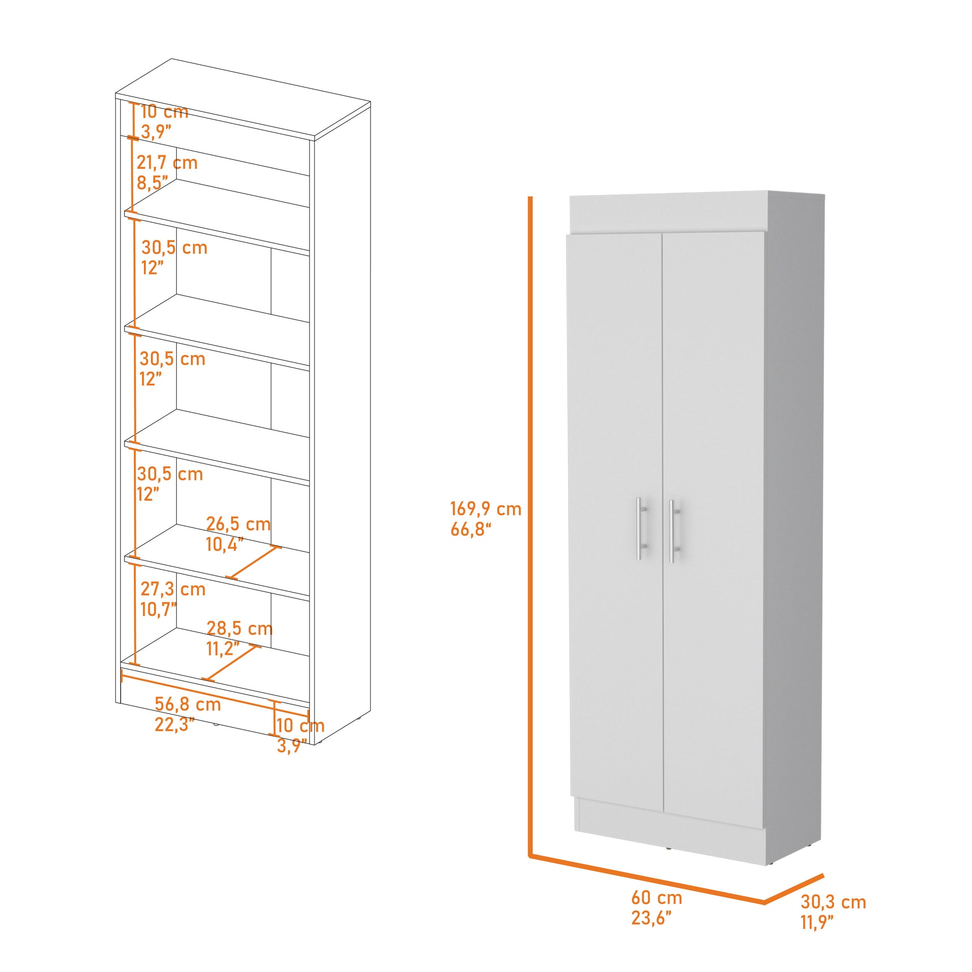 Dawson Pantry Cabinet With Sleek 5 Shelf Storage White White Kitchen Contemporary Rectangular Pine Particle Board Engineered Wood