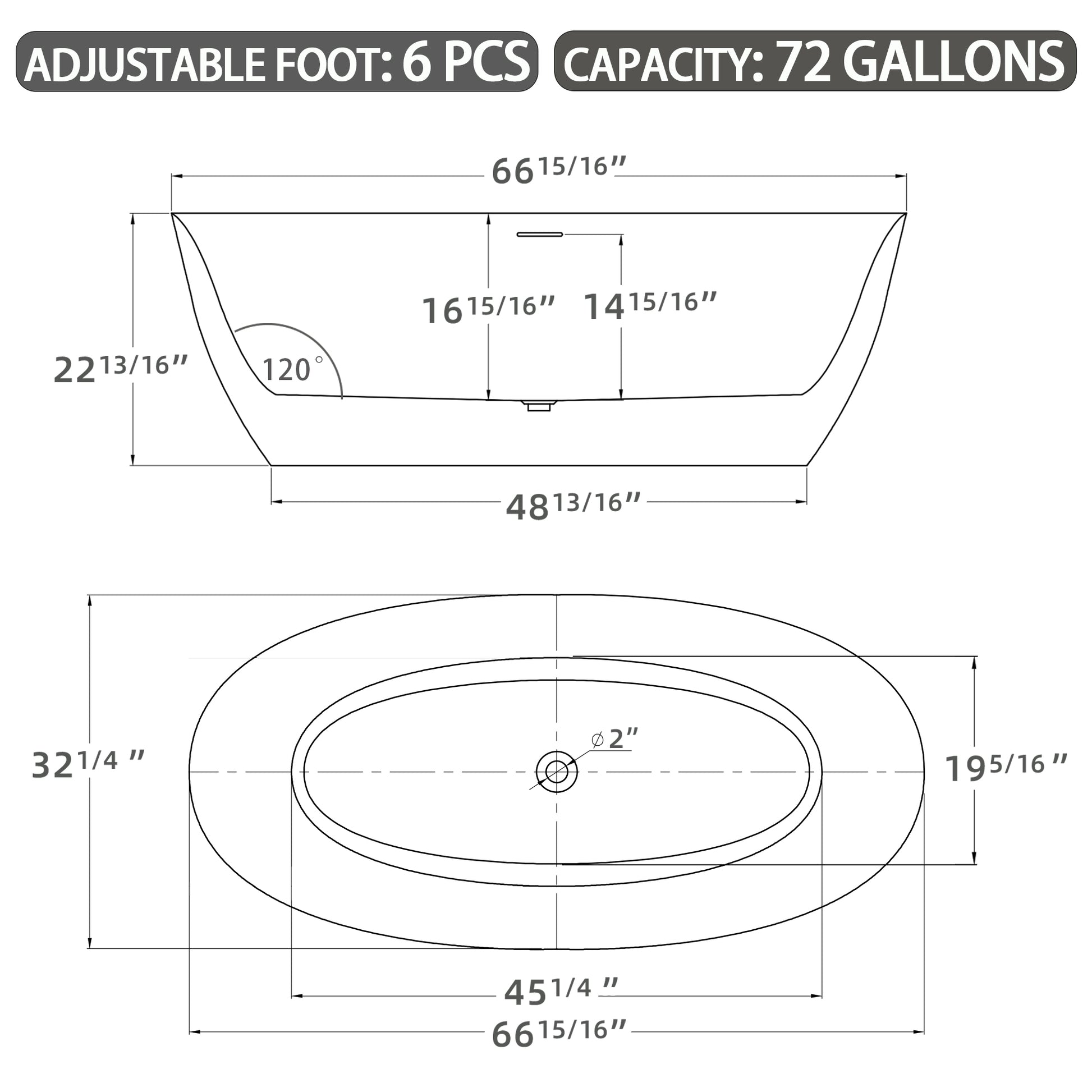 67" Acrylic Free Standing Tub Classic Oval Shape Soaking Tub, Adjustable Freestanding Bathtub With Integrated Slotted Overflow And Chrome Pop Up Drain Anti Clogging Gloss White Gloss White Oval Bathroom Freestanding Tubs Polished 61 69 In Modern Soaking