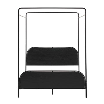 Modern Metal And Wood Canopy Queen Bedframe Black Queen Black Mdf Steel