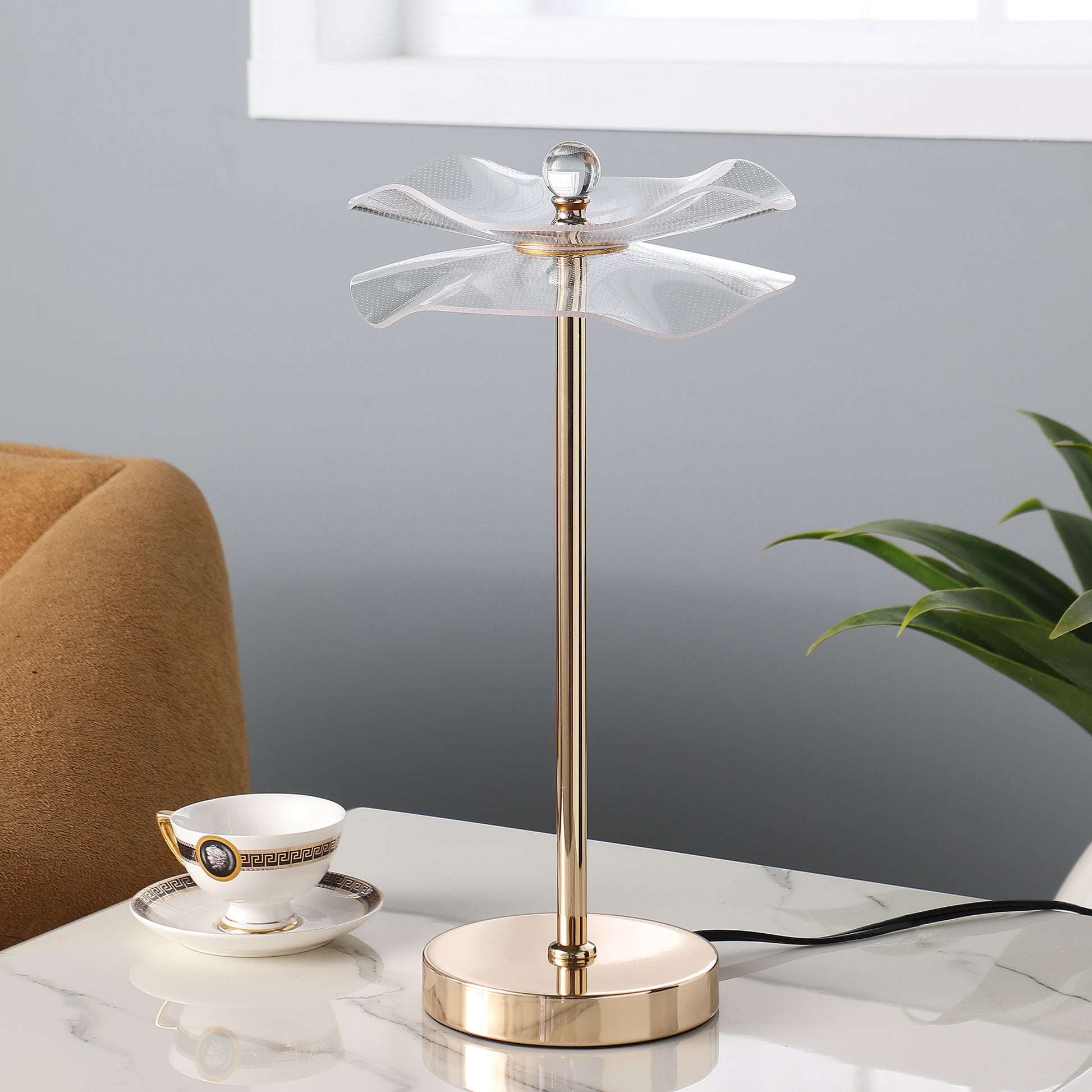 Led Acrylic Copper Gold Luminaire Table Lamp For Living Room, Nightstand Bedside Table Lamp For Bedroom, Led Lamp Gold Glass Acrylic