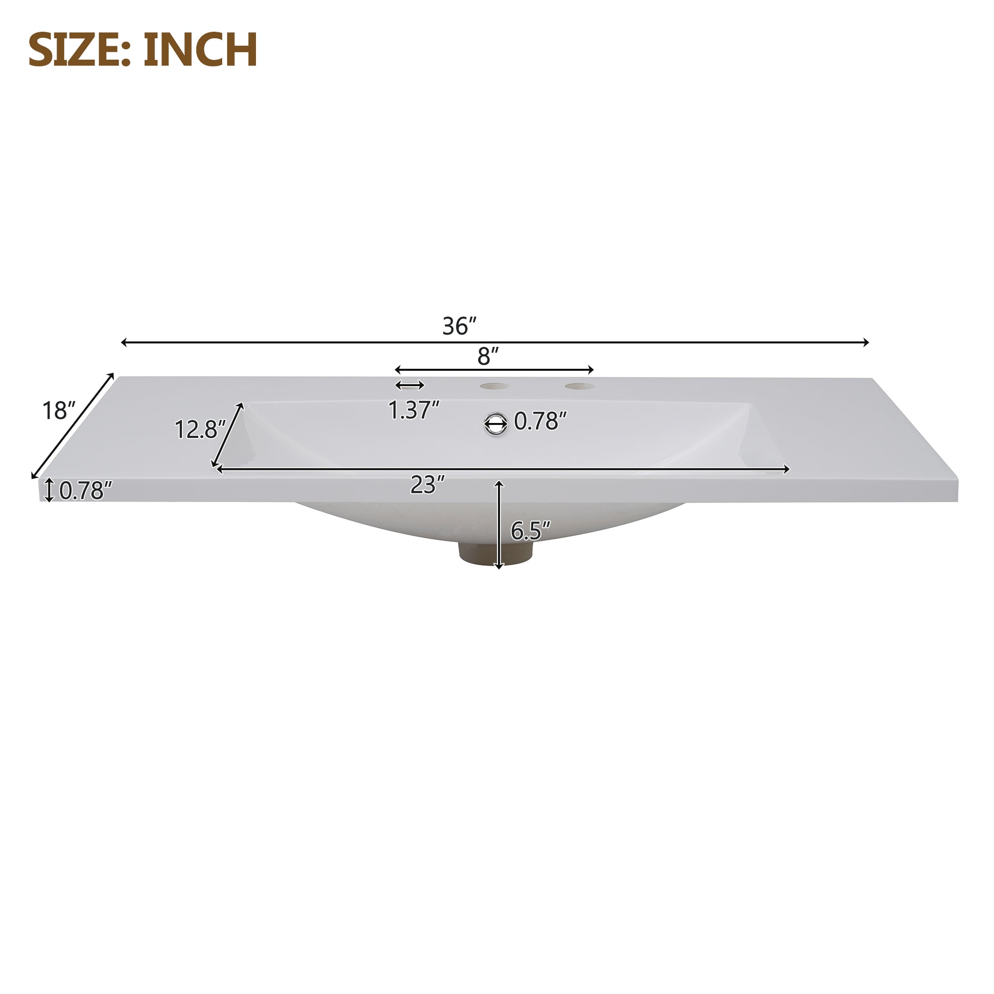 36''X18'' Bathroom Sink With Three Holes 8" Centerset , Resin Bathroom Vanity Sink Top With Overflow, Drop In Bathroom Vessel Sink Rectangle Ideal For Small Spaces, White White Centerset Faucets Bathroom Resin