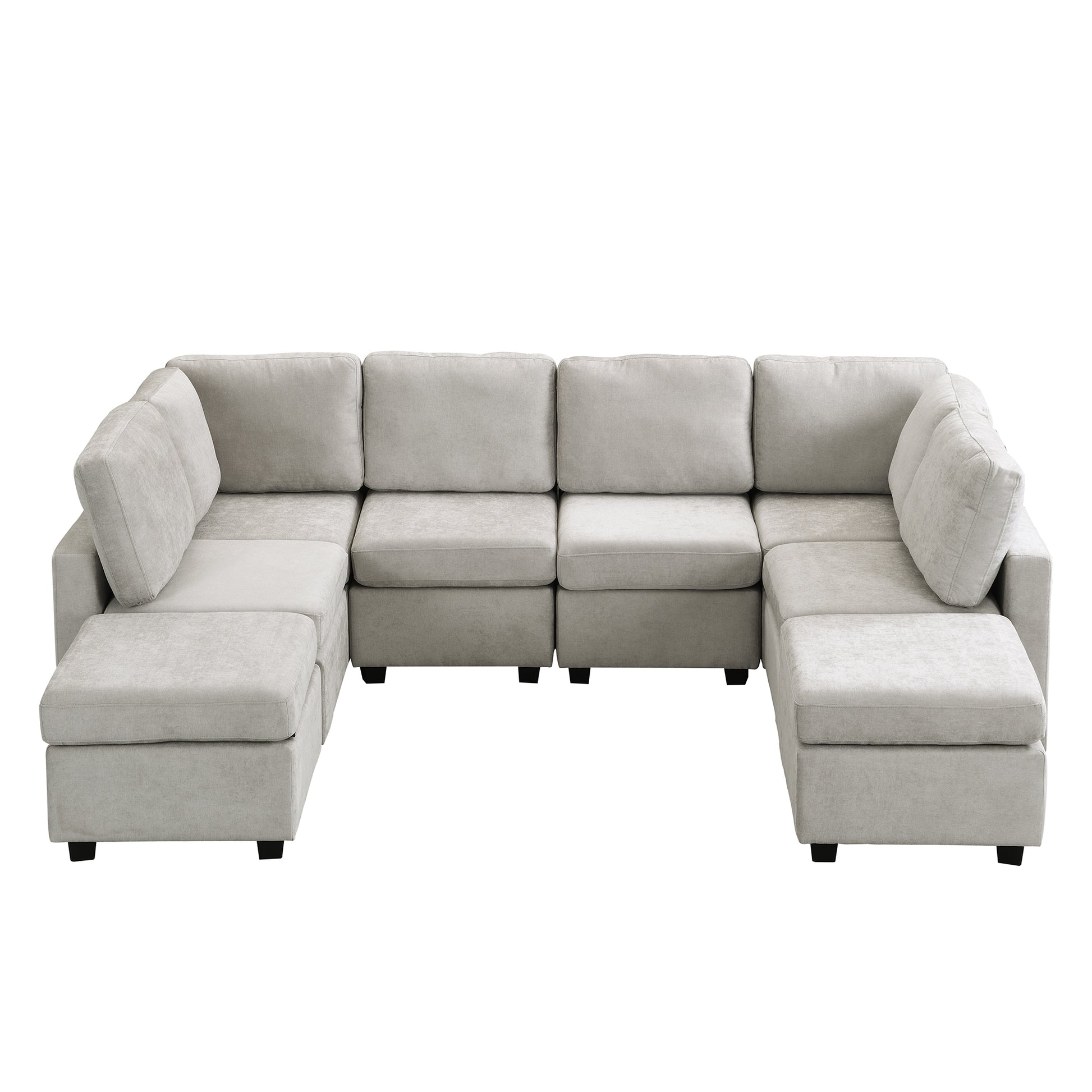 103" Sectional Sofa Couch Sofa Bed U Shaped Sofa With Two Movable Ottoman And Three Usb Ports For Living Room, Grey Grey Foam Chenille 6 Seat