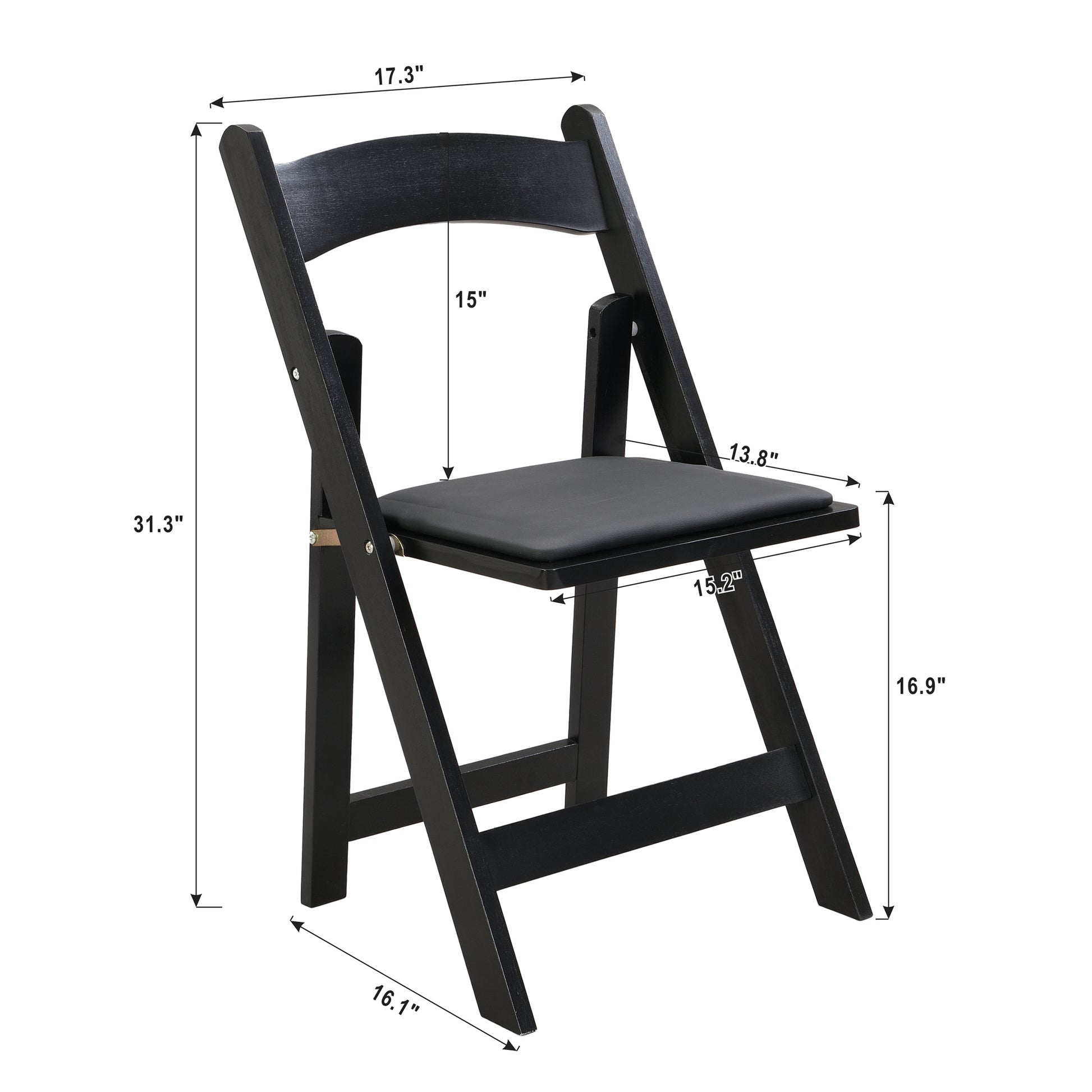 Upholstered Folding Chair, Space Saving,Easy To Carry, 4Pcs,Black Cushion Black Shelf,Dining Room Black Solid Wood