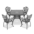 Cushions In Random Colors 5 Piece Set Of Cast Aluminum Patio Furniture With Cushions Yes Dining Set Black Seats 4 Rust Resistant Frame Water Resistant Cushion Garden & Outdoor Complete Patio Sets Aluminium