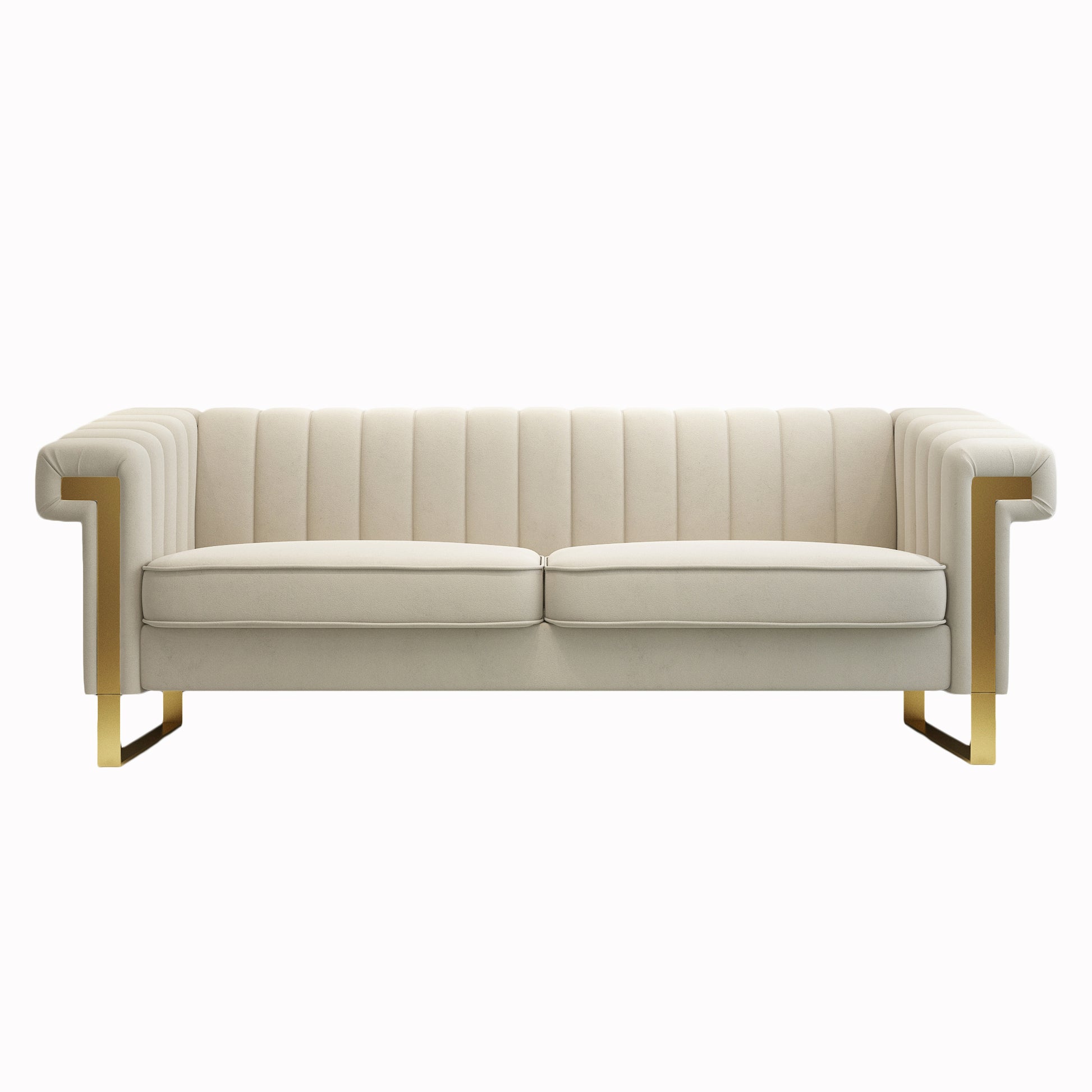 Fx P81 Cw2 Sofa Modern Cream Velvet Sofa With Gold Accents Sleek Channel Tufted Upholstery, 3 Seat Couch For Living Room And Office Decor Temu Suitable Cream White Velvet 3 Seat