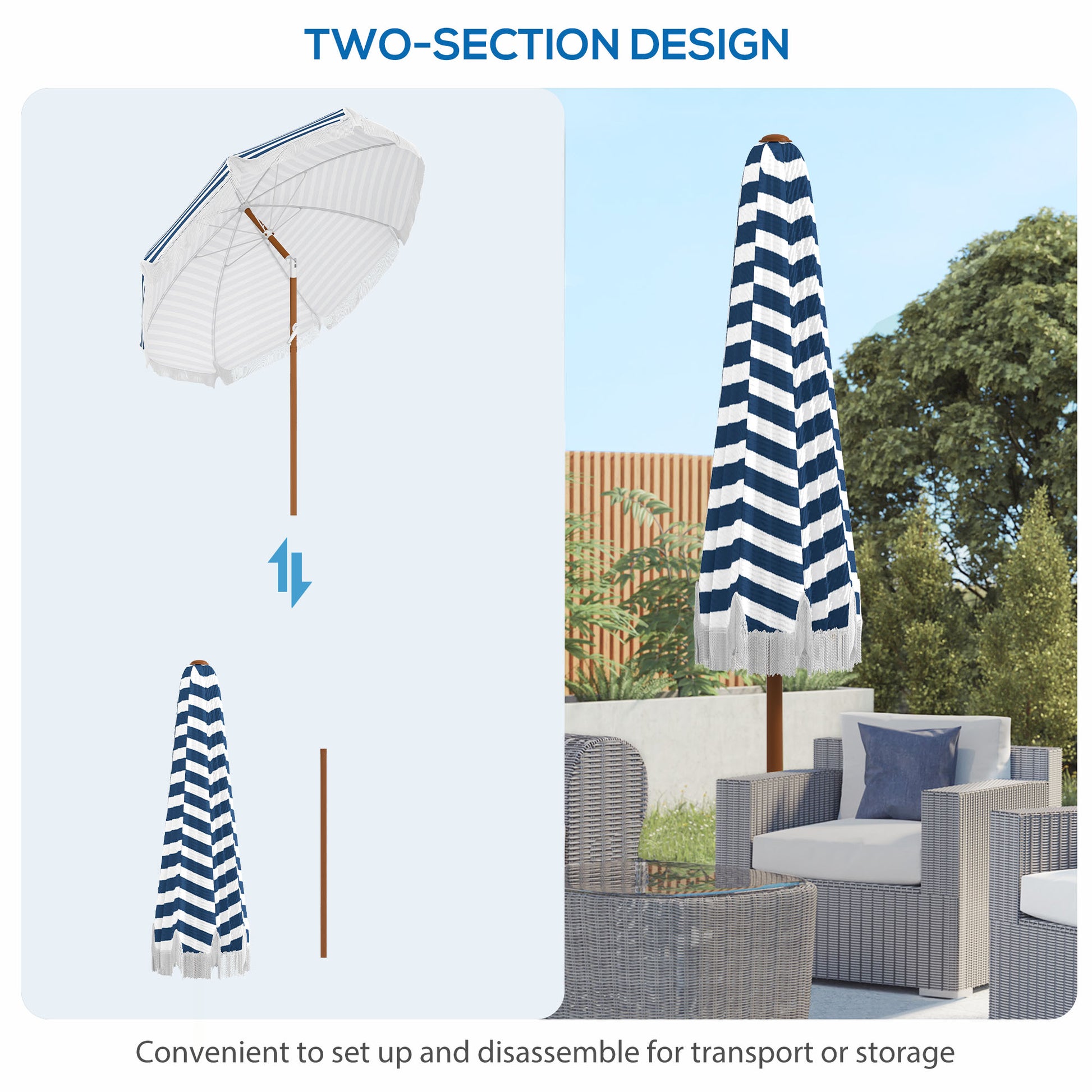 7 versus 11 foot patio umbrella Outsunny 7 X 7 ft Outdoor Patio Umbrella With Tilt, Vent, Market Table Umbrella Parasol With Fringed Ruffles And Flounce, Blue Strip Blue Polyester