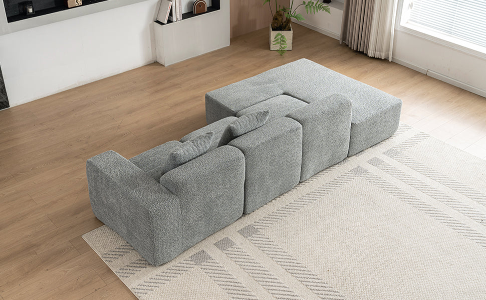 116.5" Sectional Sofa Full Compressed Sofa Couch Free Combined Sofa For Living Room, Grey Grey Foam Polyester 4 Seat