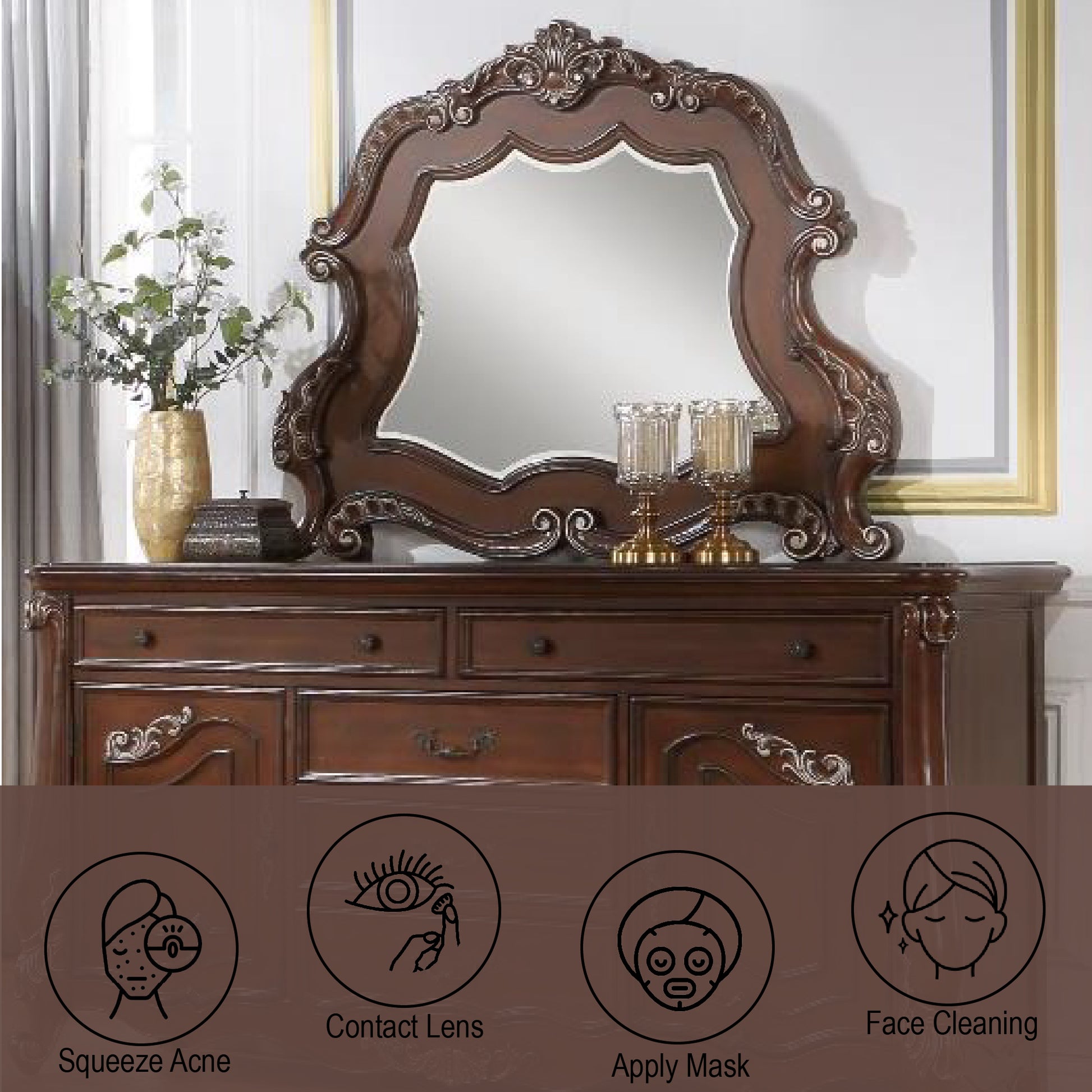 Latisha Mirror, White Finish Bd02256 Espresso Wood