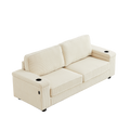 86.5 Inch Sofa Couch Deep Seat Sofa With Two Storage Spaces, T Pyce Charging Portsusb Charging Ports & 2 Cup ,Corduroy 3 Seater Couch, Modern Sofas For Living Room Beige Foam Corduroy 3 Seat