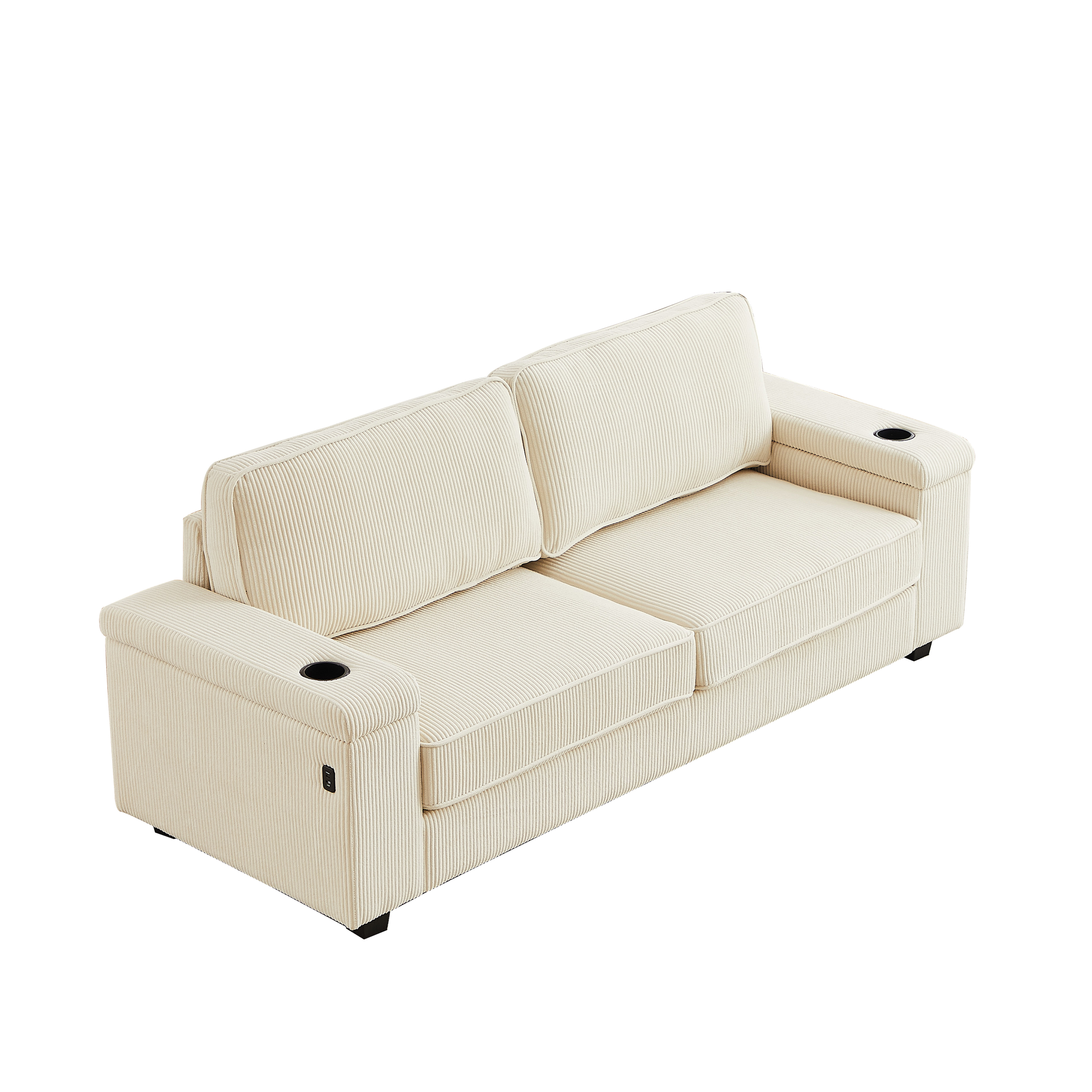 86.5 Inch Sofa Couch Deep Seat Sofa With Two Storage Spaces, T Pyce Charging Portsusb Charging Ports & 2 Cup ,Corduroy 3 Seater Couch, Modern Sofas For Living Room Beige Foam Corduroy 3 Seat