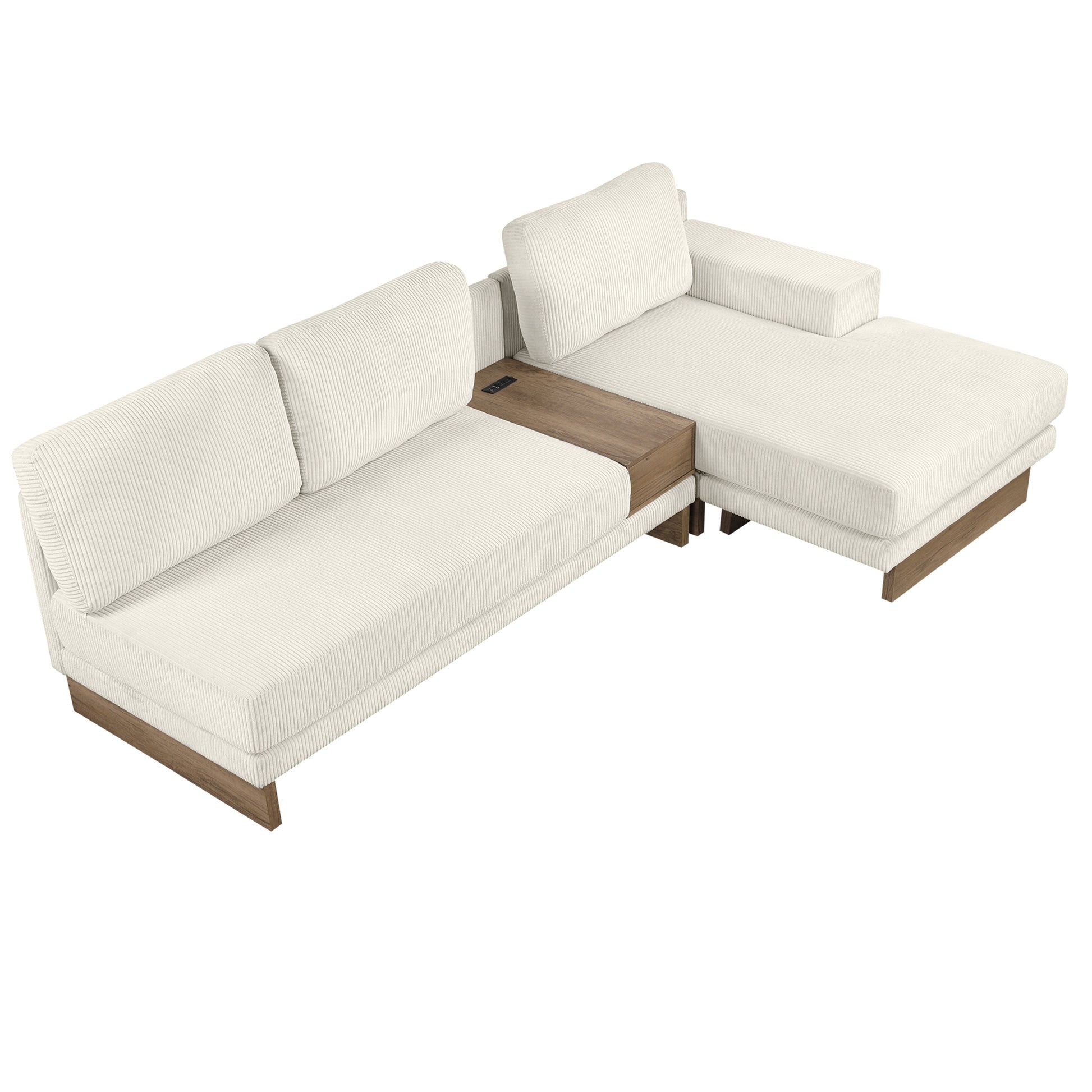 114" L Shaped Sofa Sectional Sofa With Two Usb Ports And Two Power Sockets, A Storage Drawer And A Reversible Chaise Lounge For Living Room, Beige Beige Foam Corduroy 3 Seat