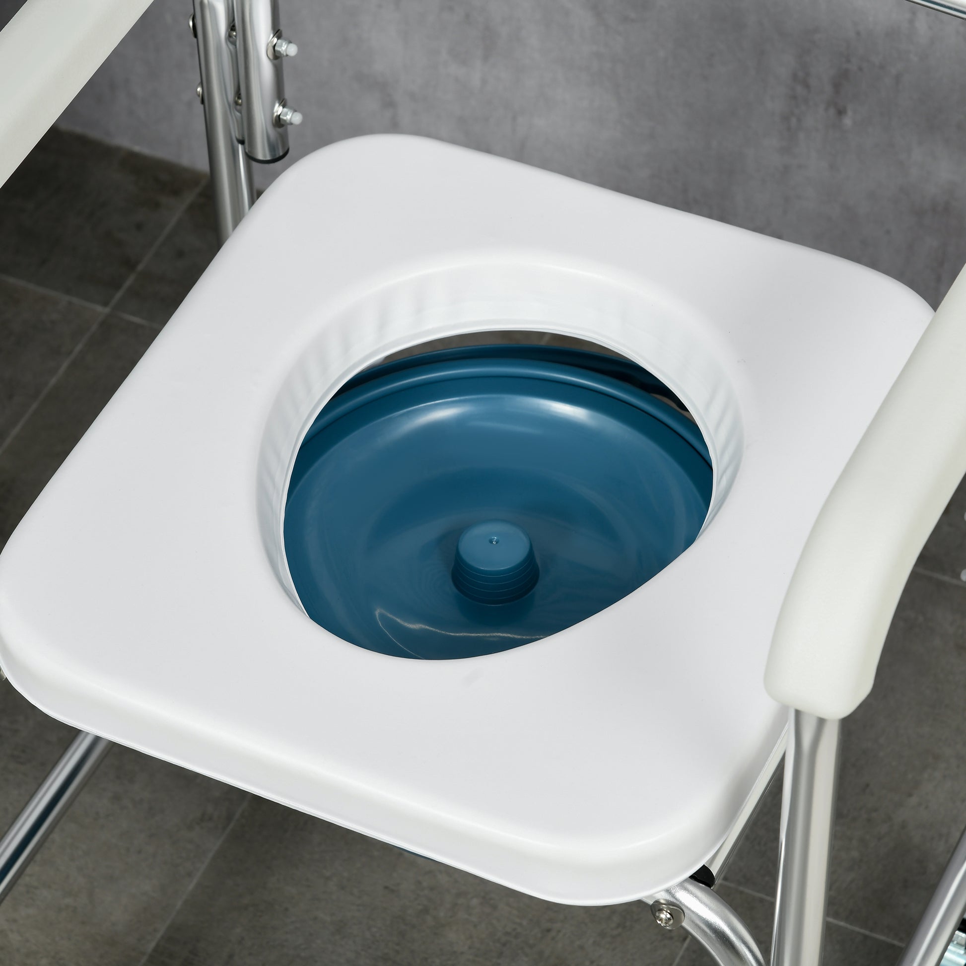 Homcom Shower Commode Wheelchair, Padded Seat, 330 Lbs., White White Aluminum