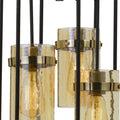 Rectangular Open Cage Design Pendant With Cylindrical Glass Shade, Black Bronze Glass Metal