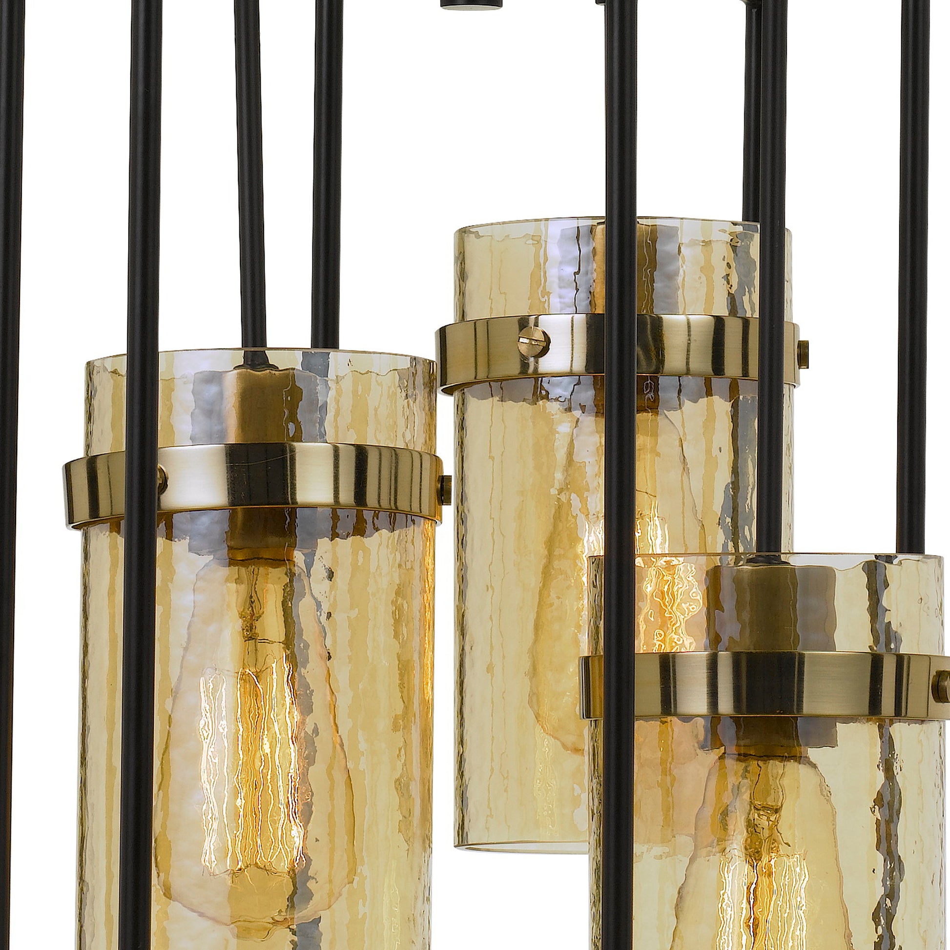 Rectangular Open Cage Design Pendant With Cylindrical Glass Shade, Black Bronze Glass Metal