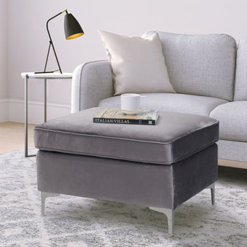 Grey Rectangle Ottoman Grey Velvet Wood Primary Living Space Solid Grey Contemporary Pine Rectangle Wood Metal