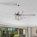 52'' Crystal Shade Ceiling Fan Lamp With Remote Control 3 Speed High, Mid, Low 5 Reversible Blades For Living Room, Dining Room, Bedroom, Family Room, Chrome ,3Pcs*E26 No Include Bulb Chrome American Traditional,Antique,Classic,Contemporary Crystal Metal