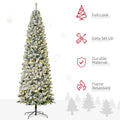 Homcom 9Ft Pre Lit Snow Flocked Slim Douglas Fir Artificial Christmas Tree With Realistic Branches, 550 Led Lights And 988 Tips Green Pvc